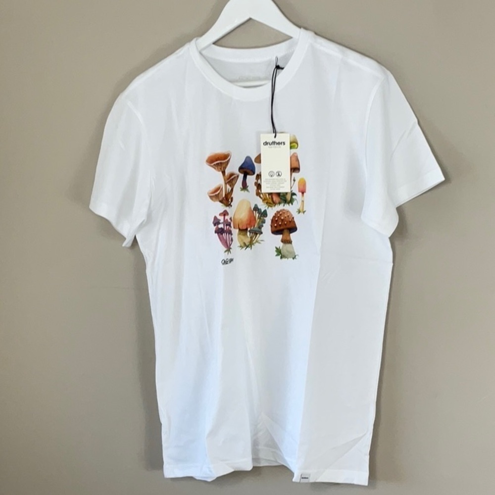 Druthers Organic Cotton Seb Gorey Watercolor Shrooms T-Shirt - White - Picture 2 of 4
